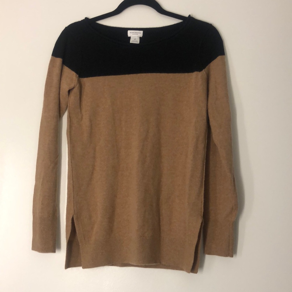Club Monaco 100% cashmere colour block sweater tan/black size small